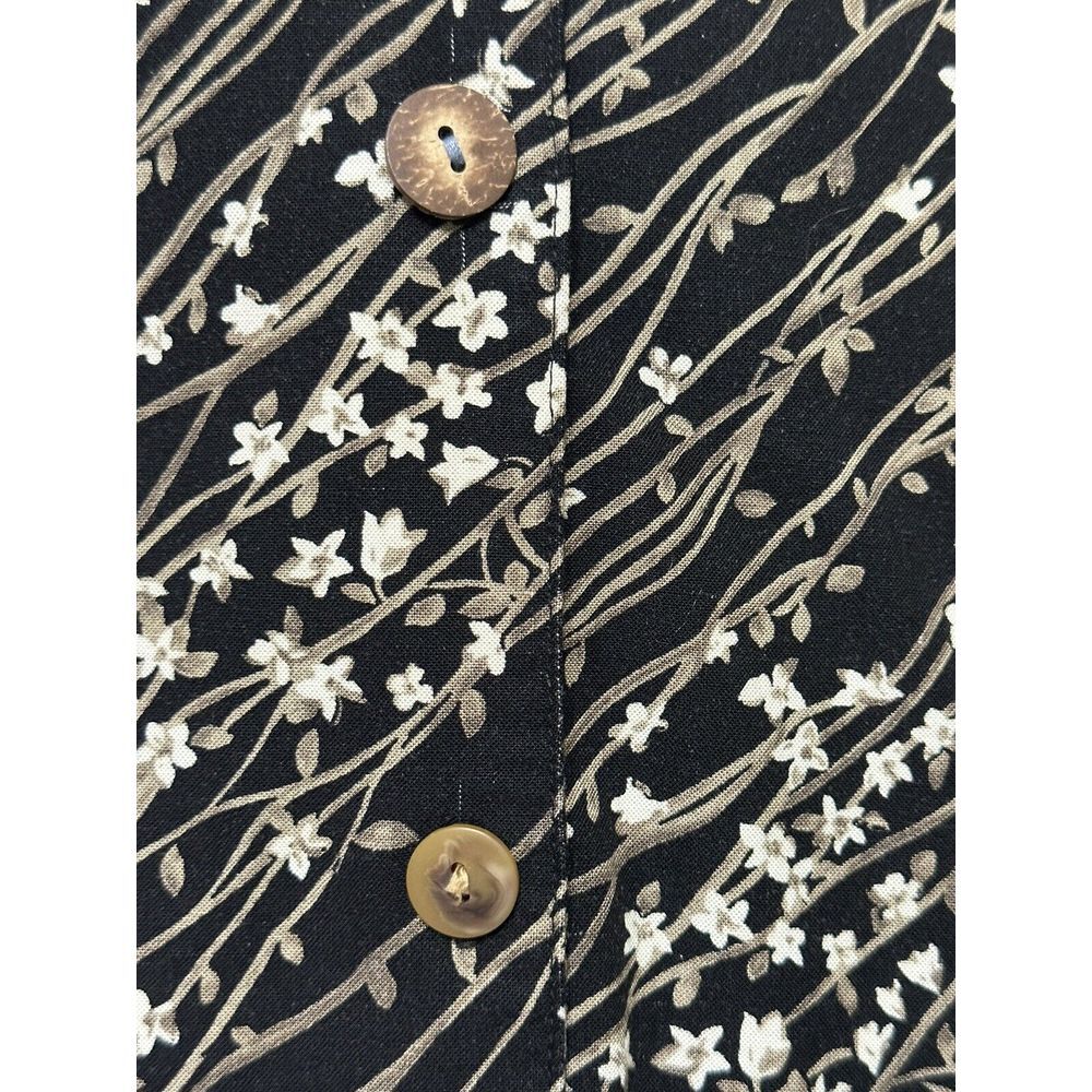 Koret Floral Print V-neck Button Down Short Sleeve Blouse Top Black Tan White 22 - Picture 5 of 5